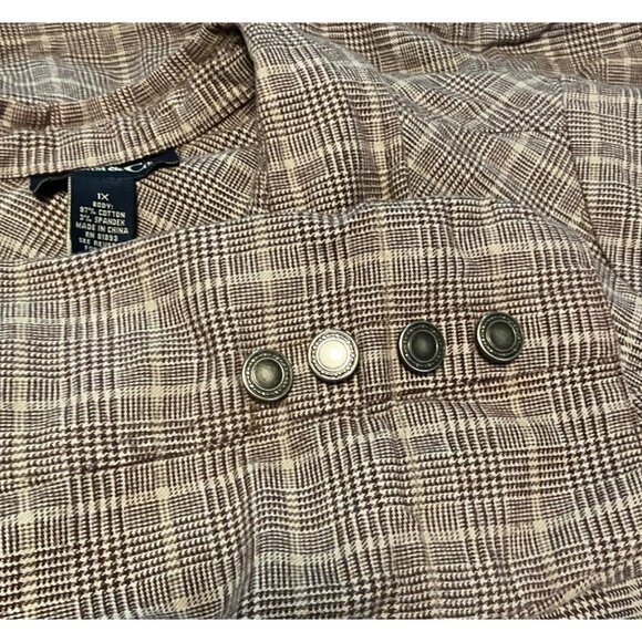 Denim & Co Brown Plaid Button Up Blazer Jacket Size 1X Cotton Shacket - Picture 6 of 8